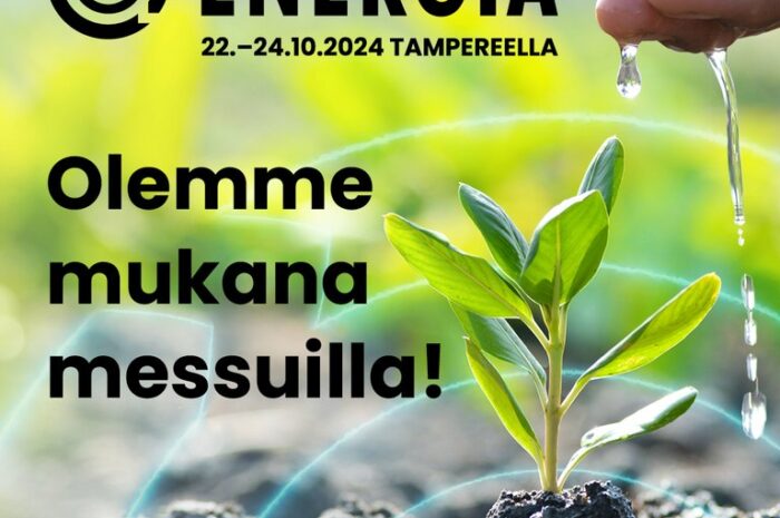 Energia tapahtuman logo ja teksti Olemme mukana messuilla