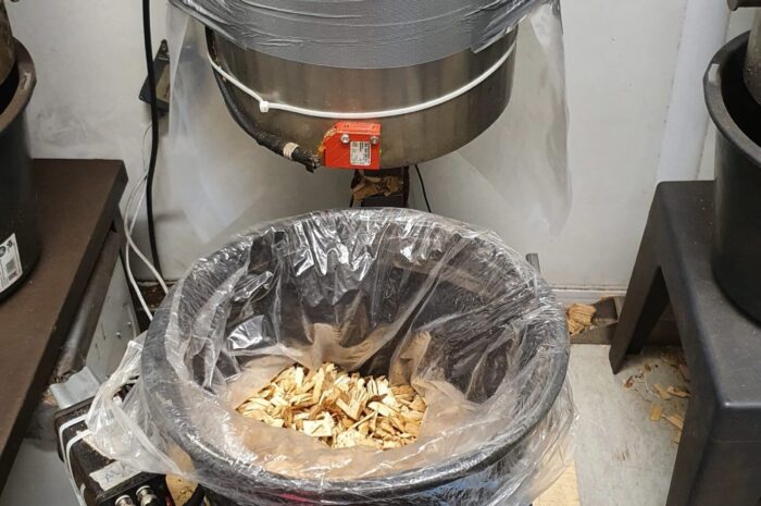 Testing device during piloting phase to measure the moisture from the wood chips