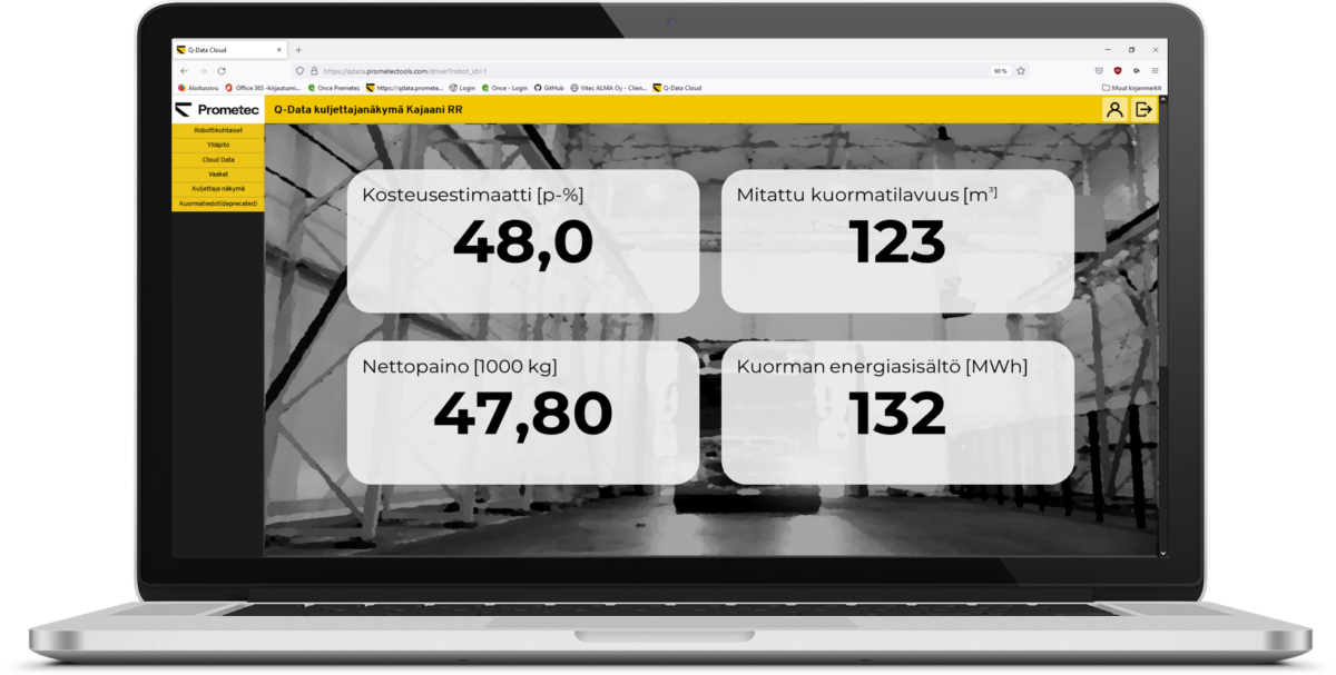 Q-Data dashboard displaying real-time fuel quality indicators, moisture content, and operational performance metrics.